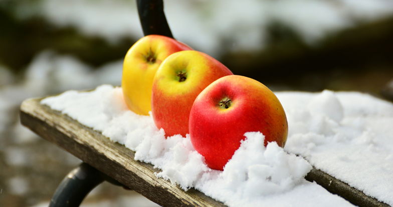 appels in sneeuw